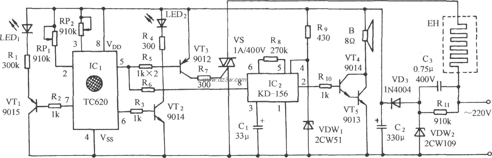 使用温控专用集成电路TC电路图