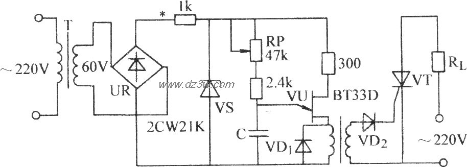 单结晶体管同步触发晶闸电路图