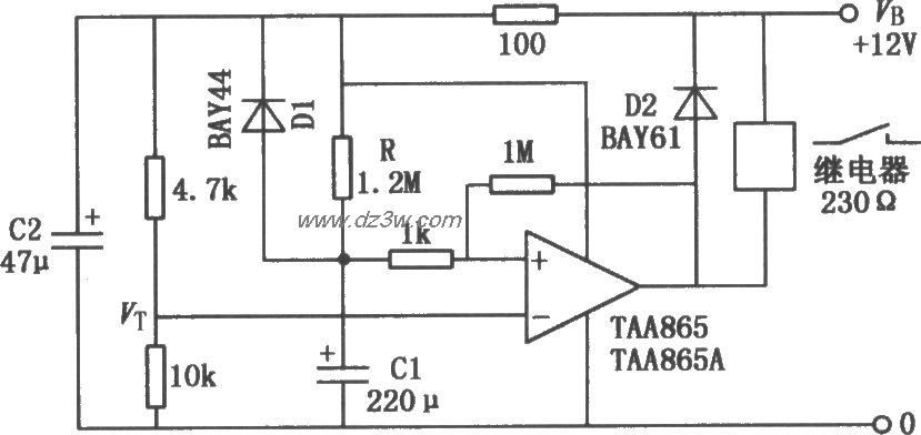 运放继电器延时释放电路电路图