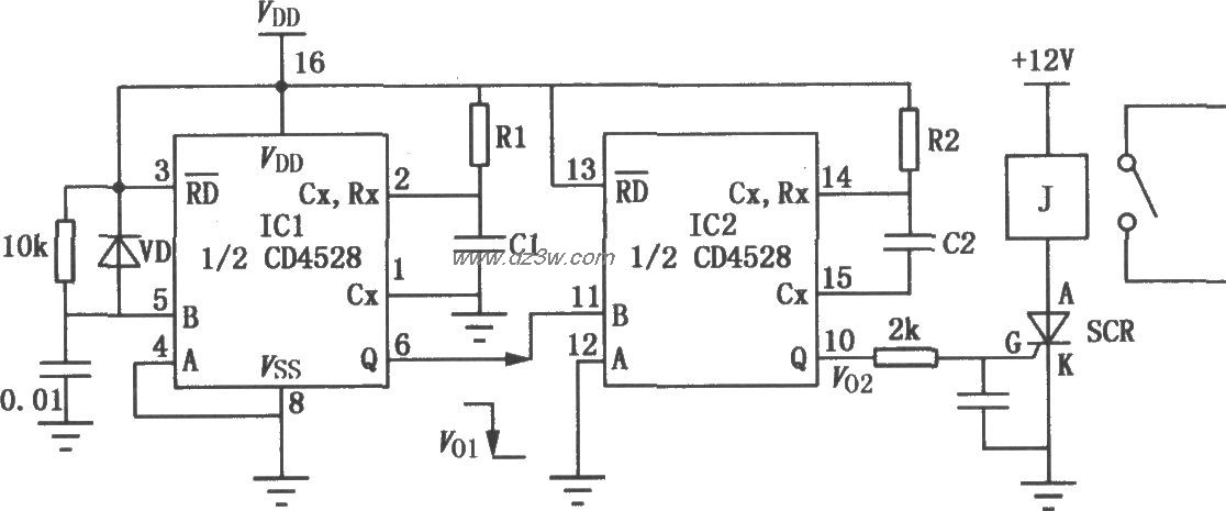 单稳态触发器CD4528组成电路图