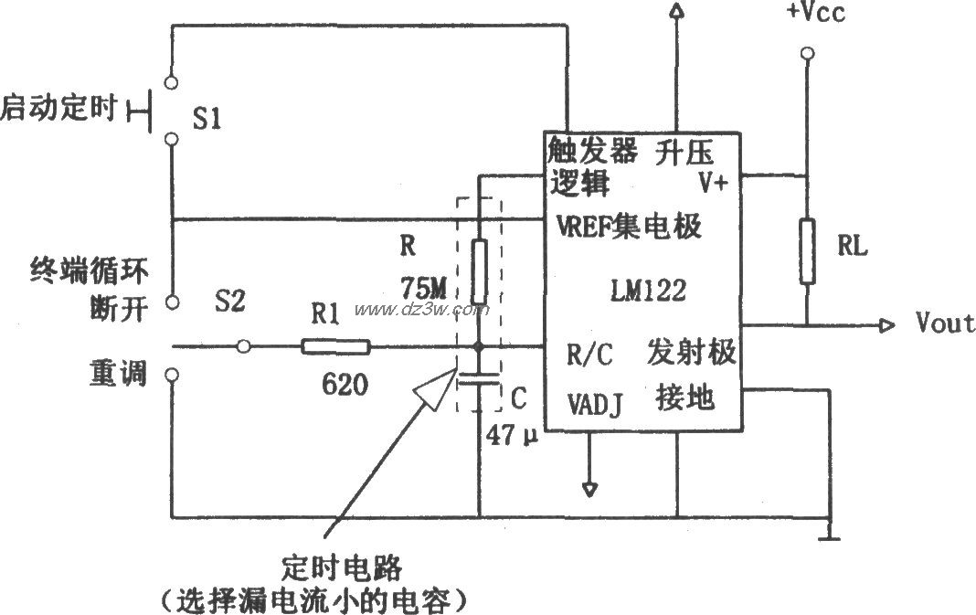 使用LM122的1小时定时器电路图