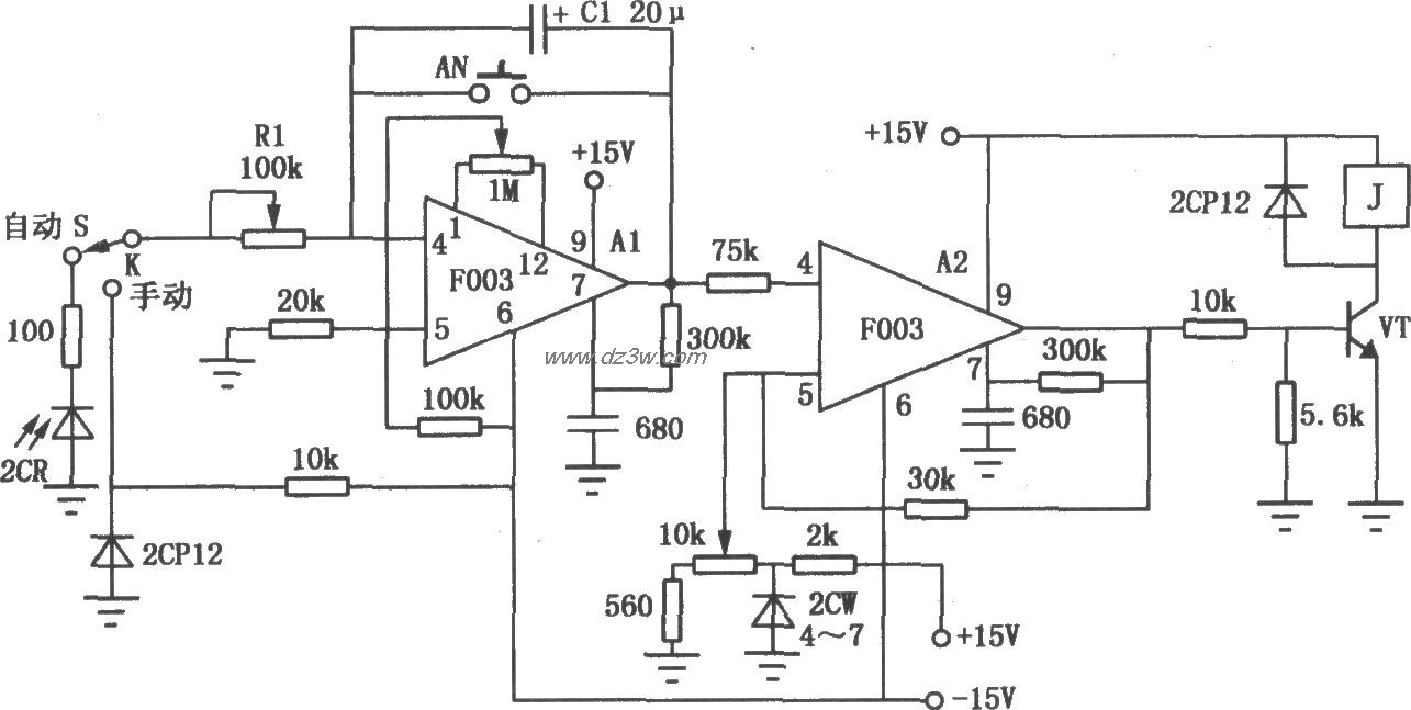 运放F003组成的自动曝光电路图