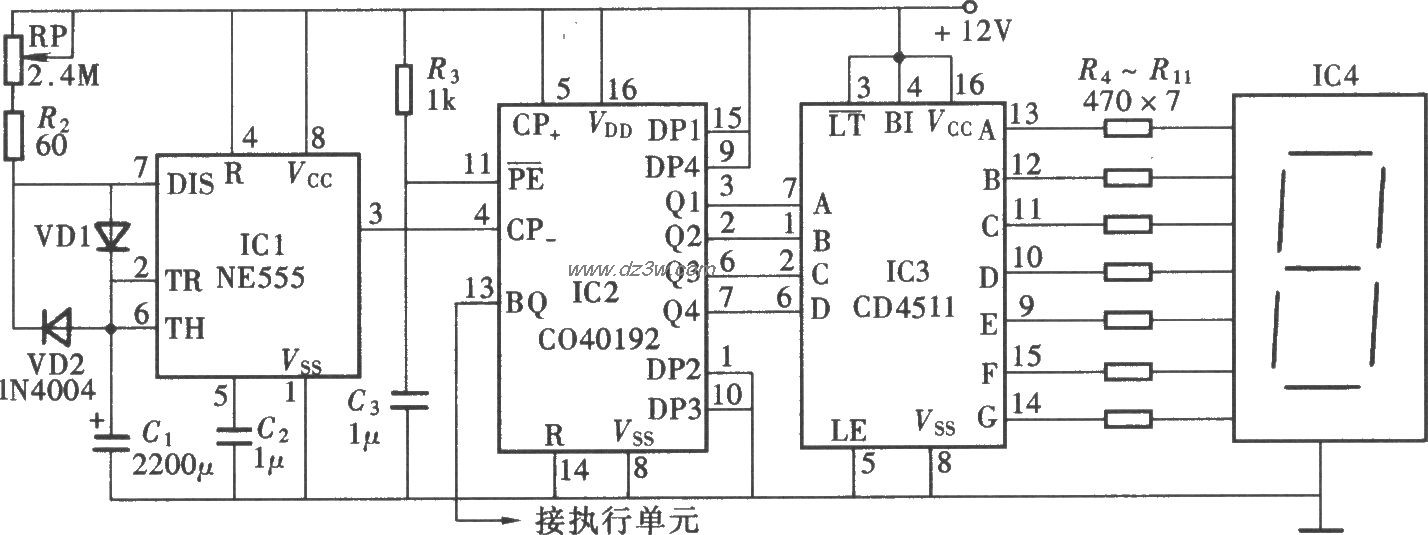 一位数显式定时器(NE555电路图