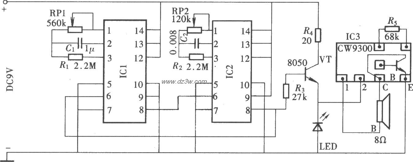 由CD4511组成的循环式定电路图