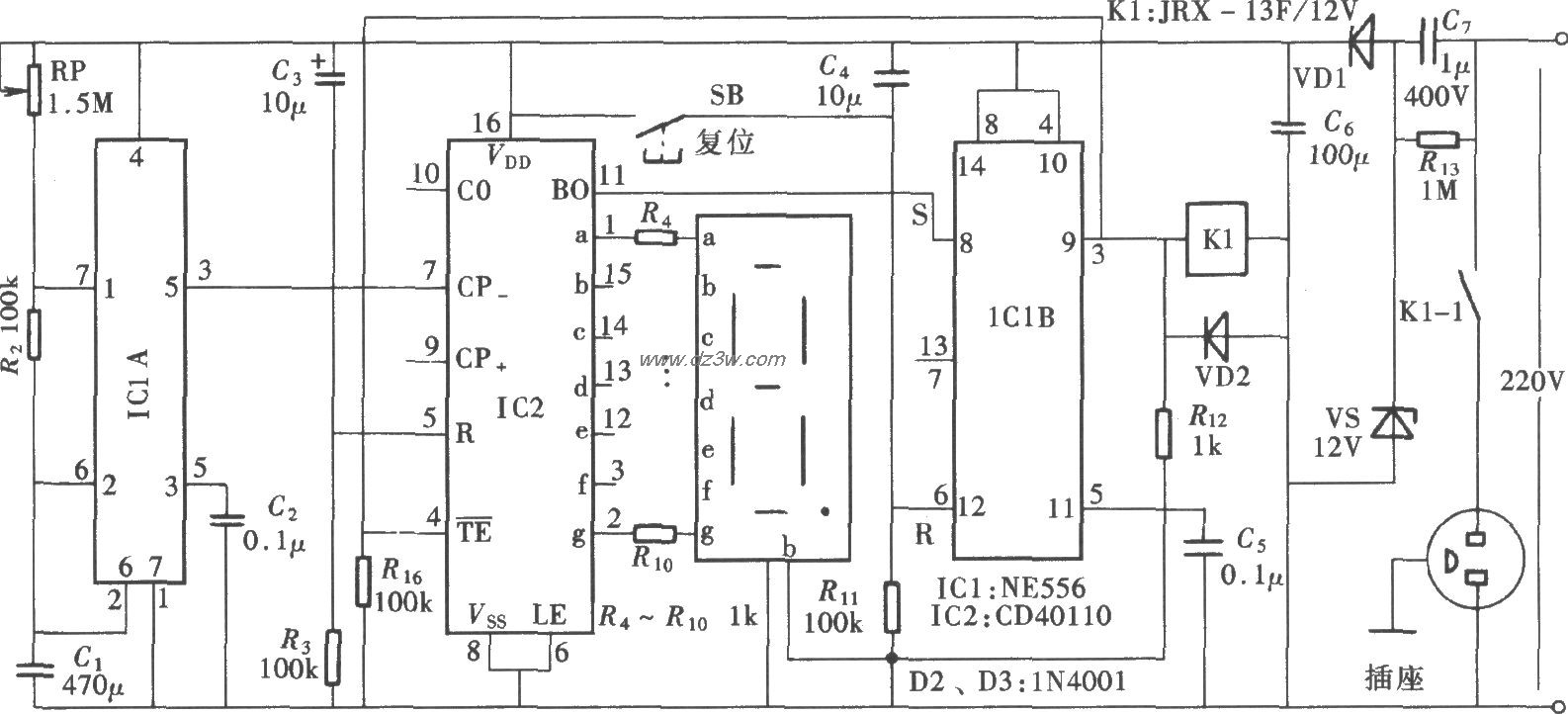 由NE556、CD40110组成的电路图