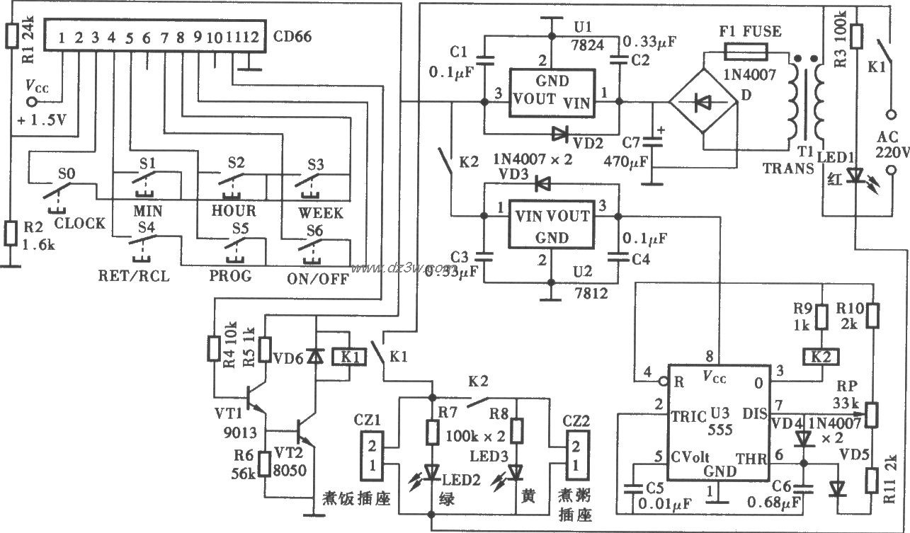 实用多功能定时器电路电路图