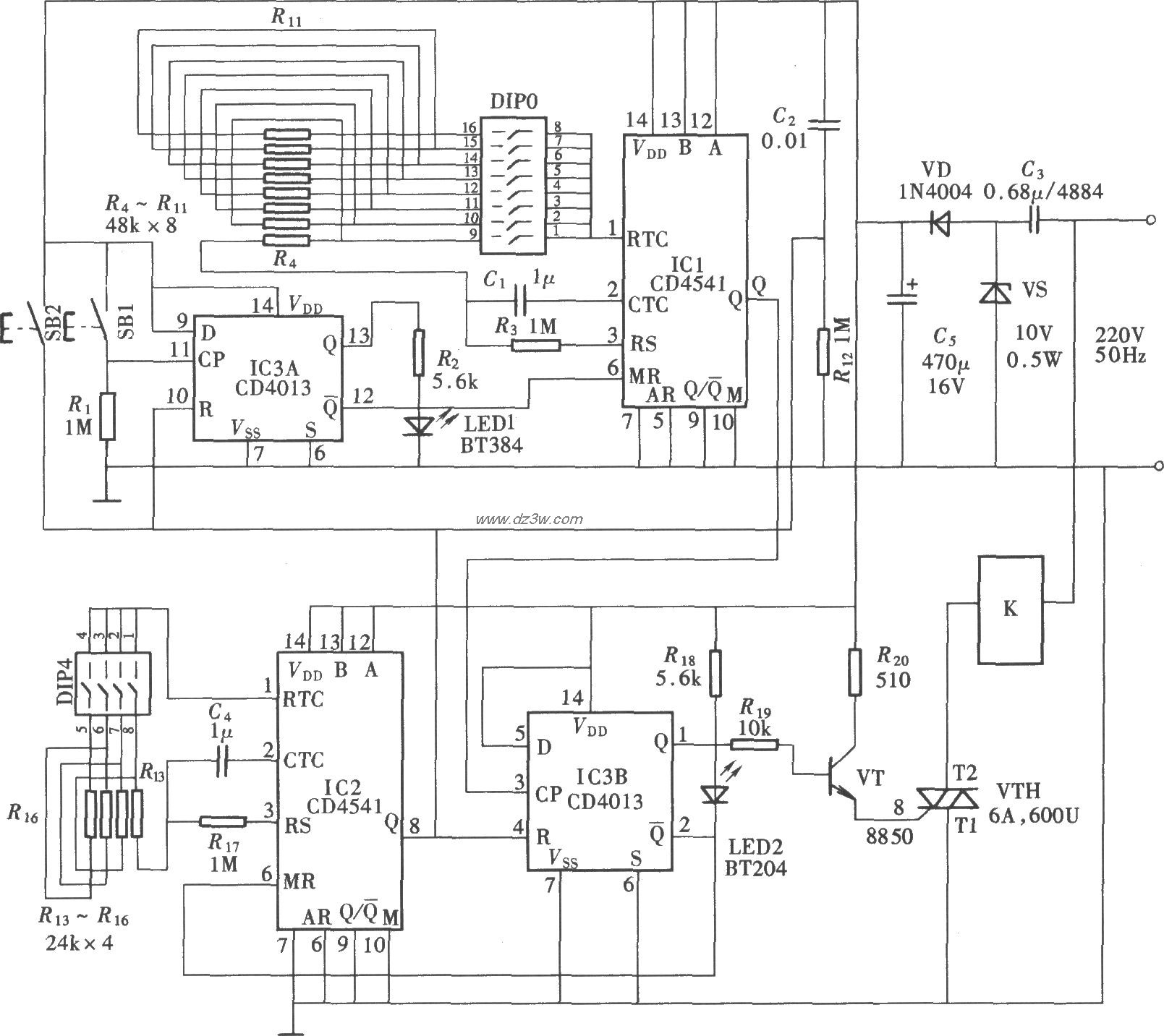 由CD4541组成的有开/停选电路图