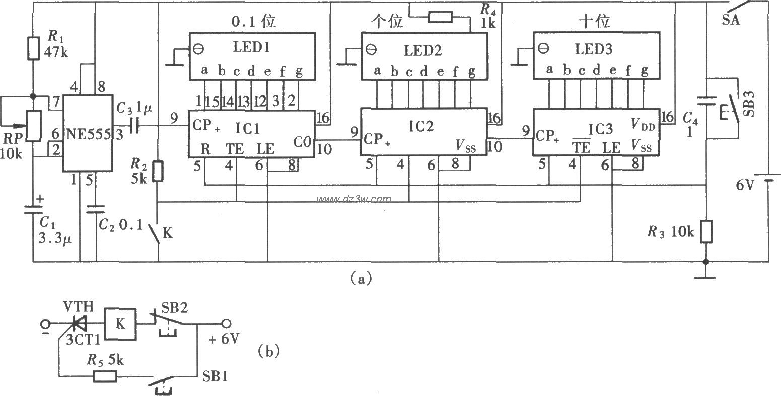 由NE555、CD40110构成的电路图
