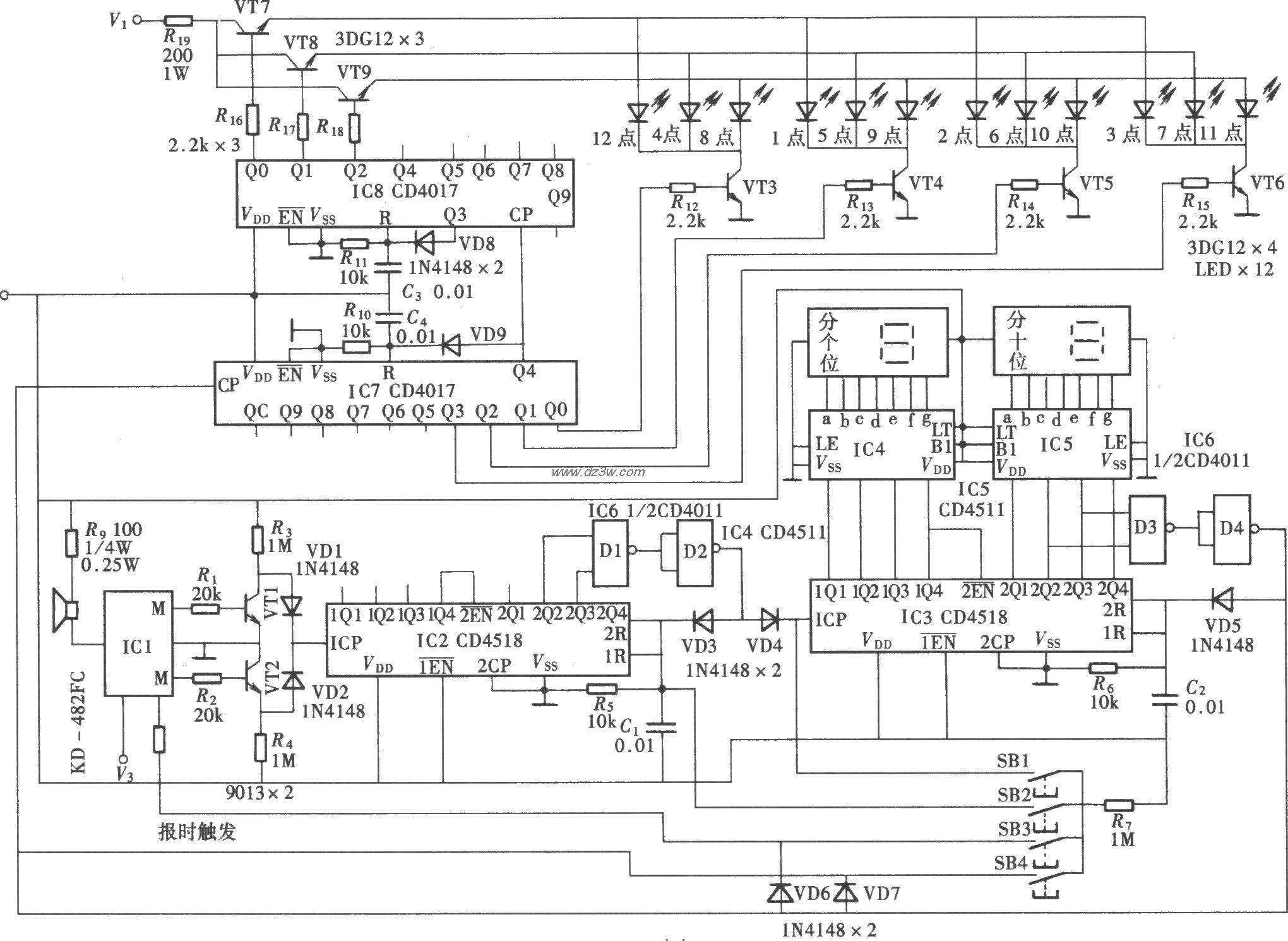 数字式电子钟电路电路图