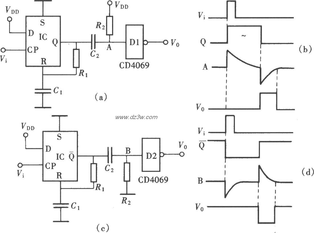 用CD4013组成的正、负极电路图