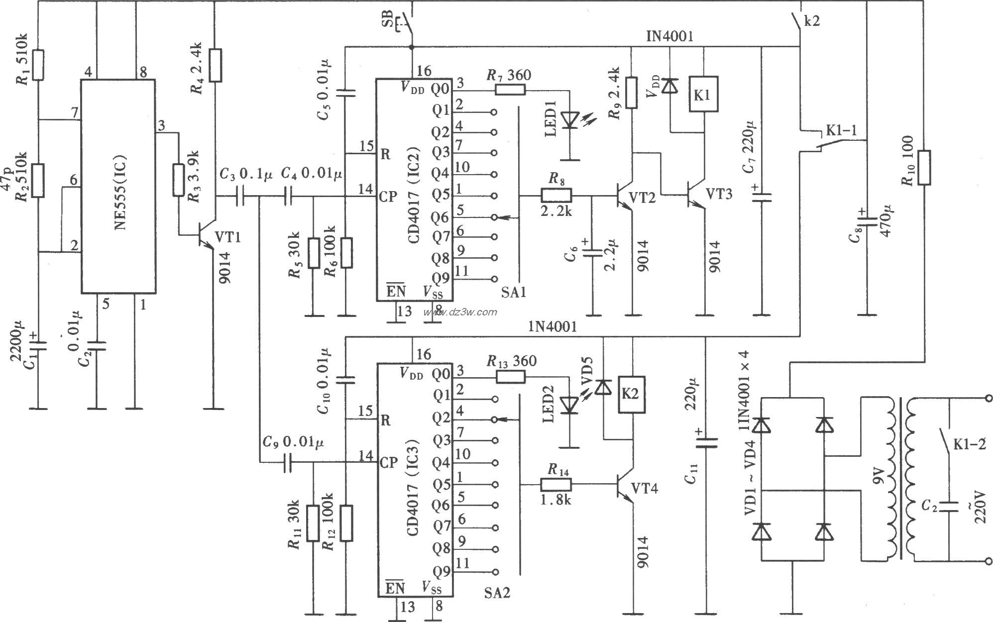 具有开、停预置功能的循电路图