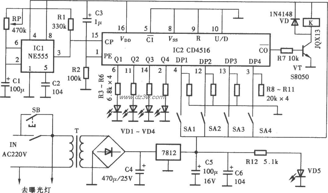 丝网曝光定时器电路电路图