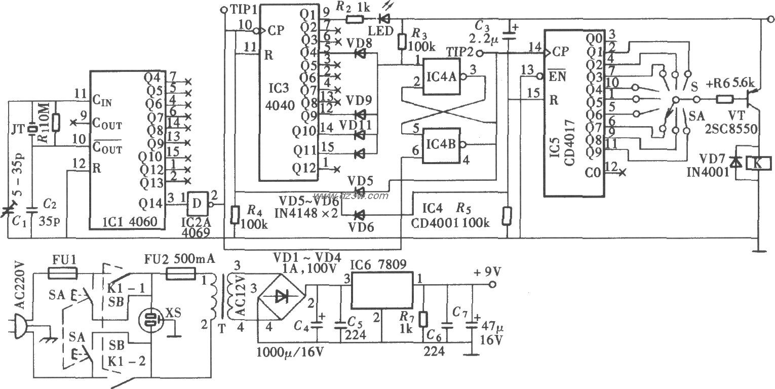 高精度可调定时器(CD401电路图