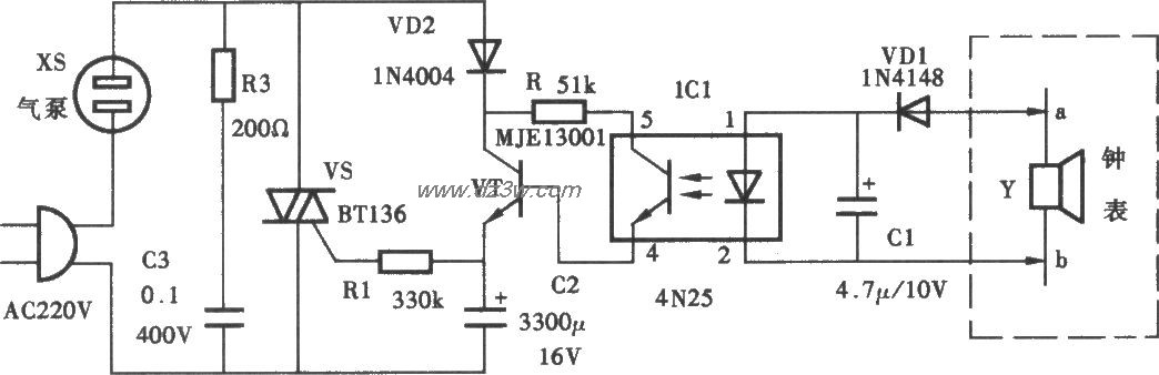 钟控鱼缸自动充氧电路电路图