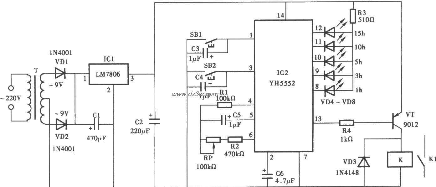 采用YI-15552的定时器电电路图
