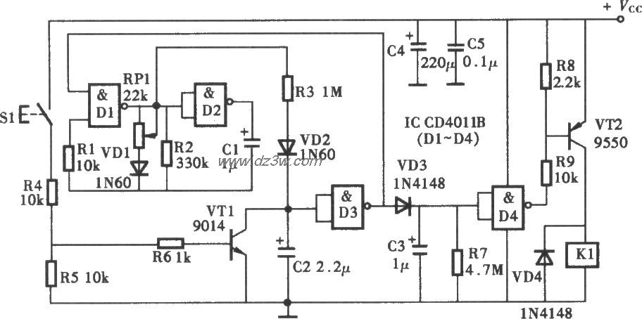 采用CD4011B的定时器电路电路图
