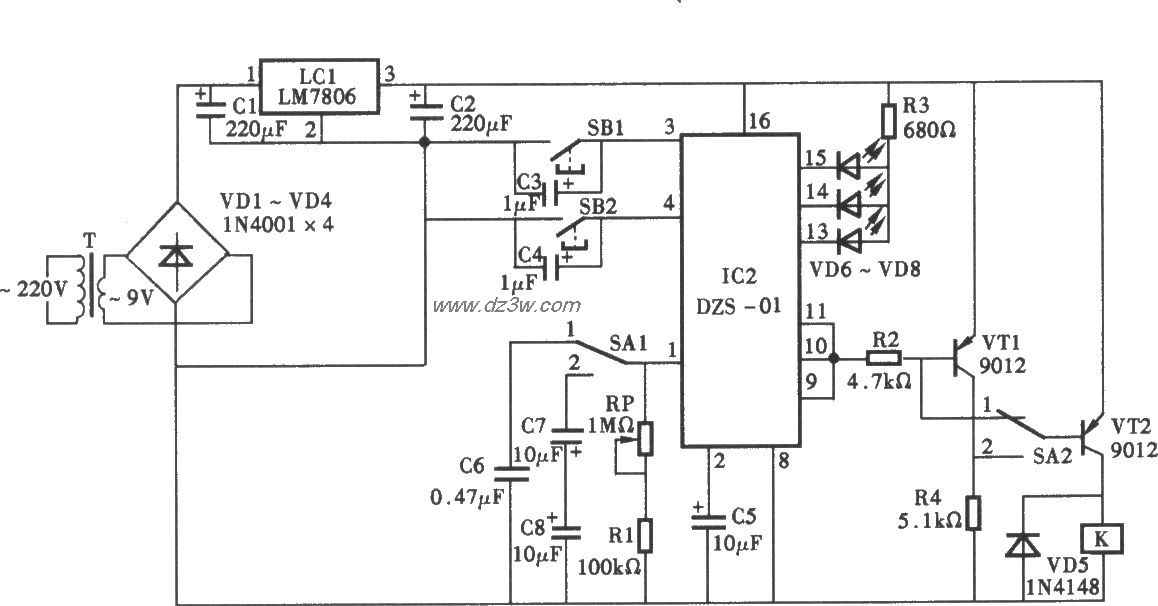 采用DZS-01的定时器电路电路图
