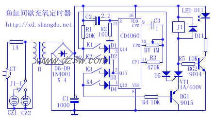鱼缸间歇充氧定时器电路电路图