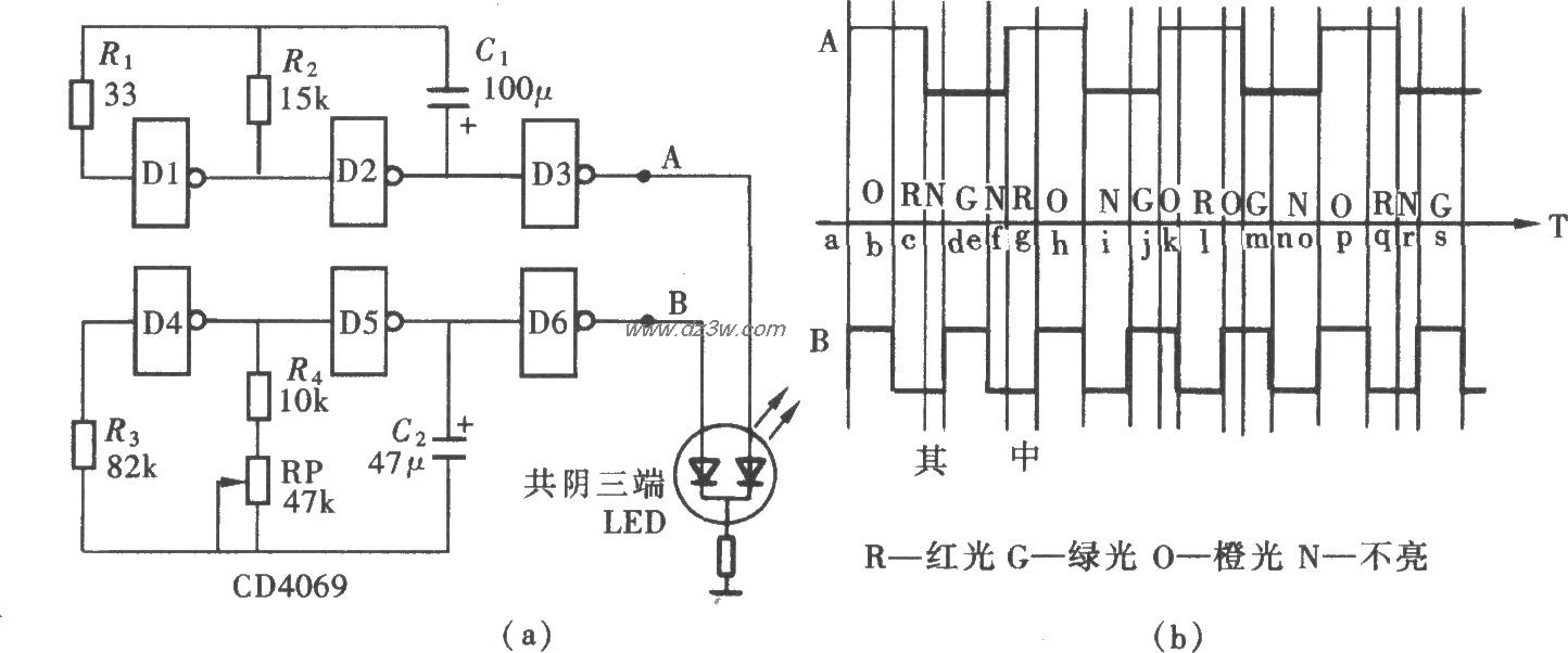 用门电路组成的随机变色电路图