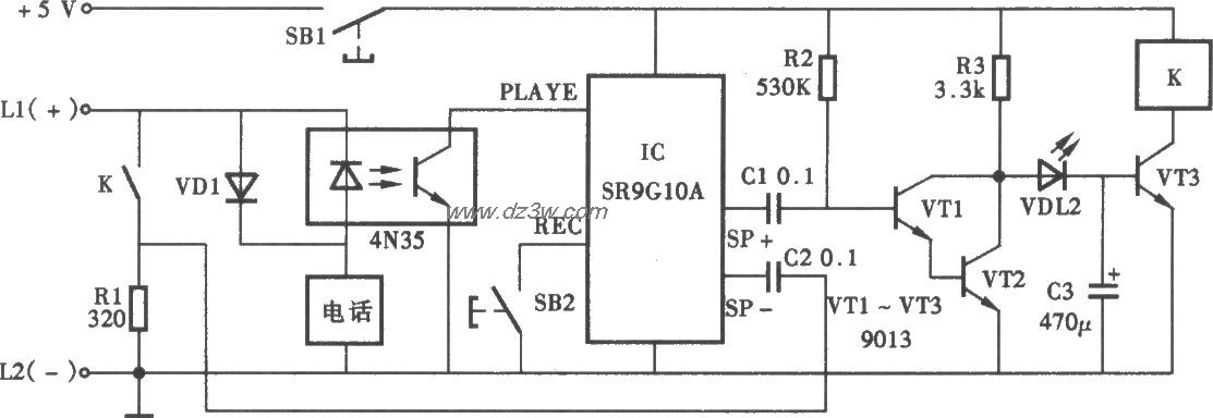 光耦合电话席答器电路电路图