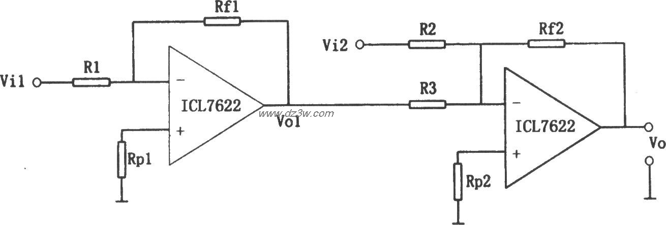 ICL7622构成的双运放基本电路图