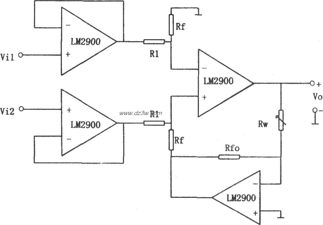 LM2900构成的增益可线性电路图