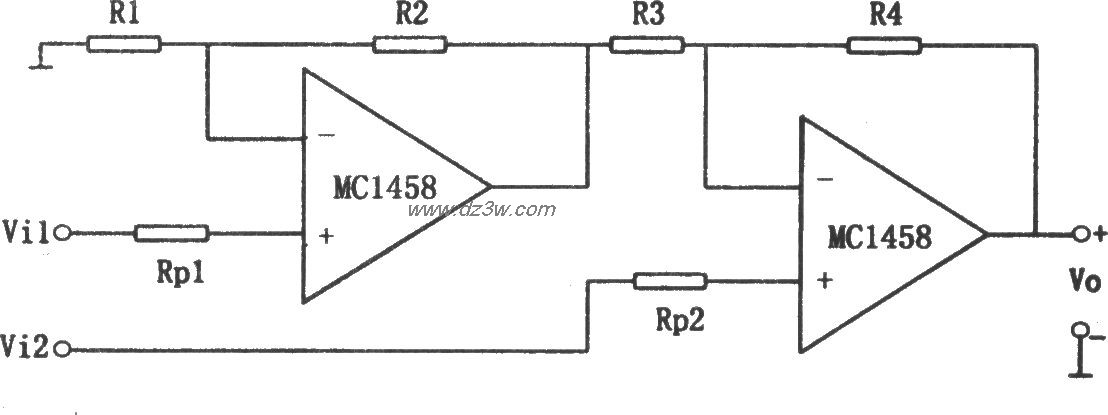 从同相端输入的两运放减电路图
