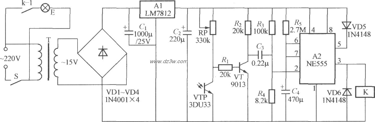 鸡舍自动补光灯电路电路图