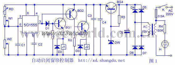 自动启闭窗帘控制器电路电路图