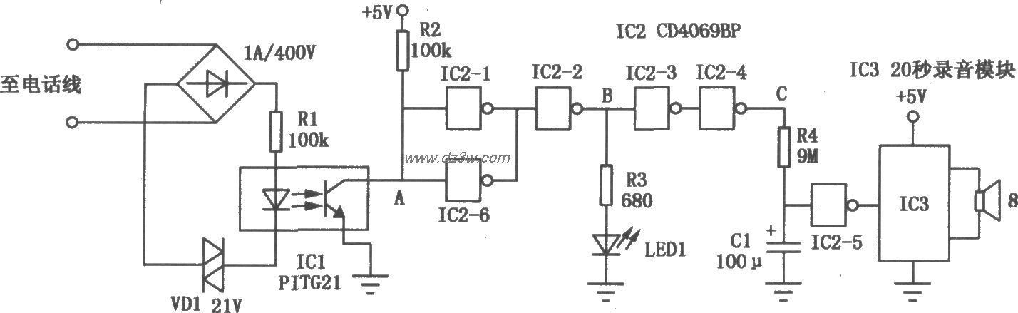电话挂机语音提醒器电路电路图