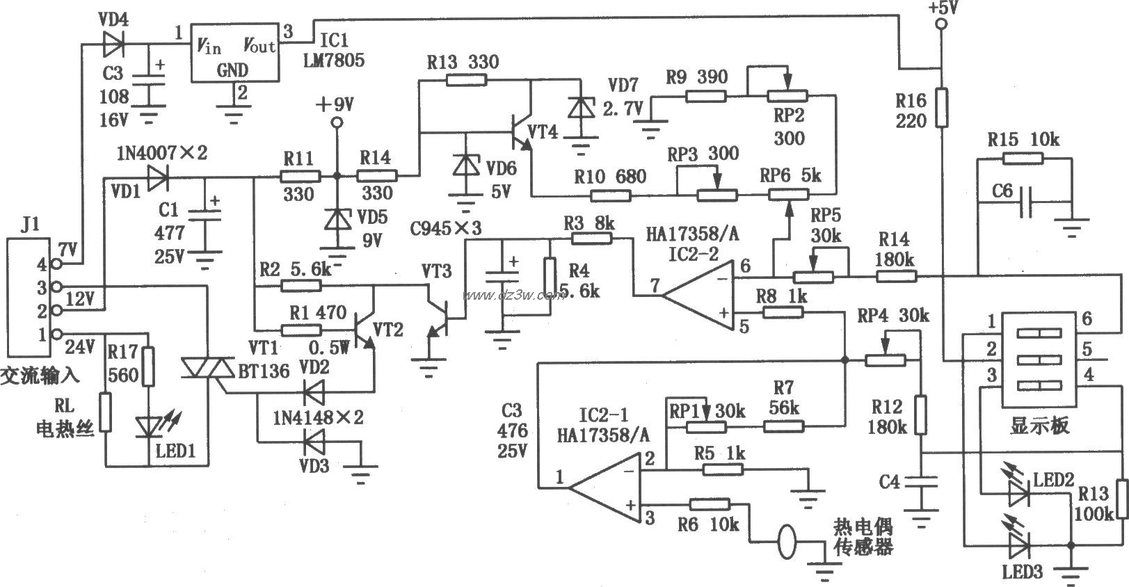 电烙铁恒温控制器电路电路图