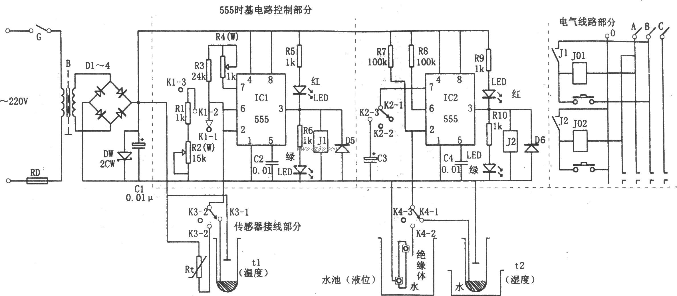 温湿度、液位多用途自控电路图