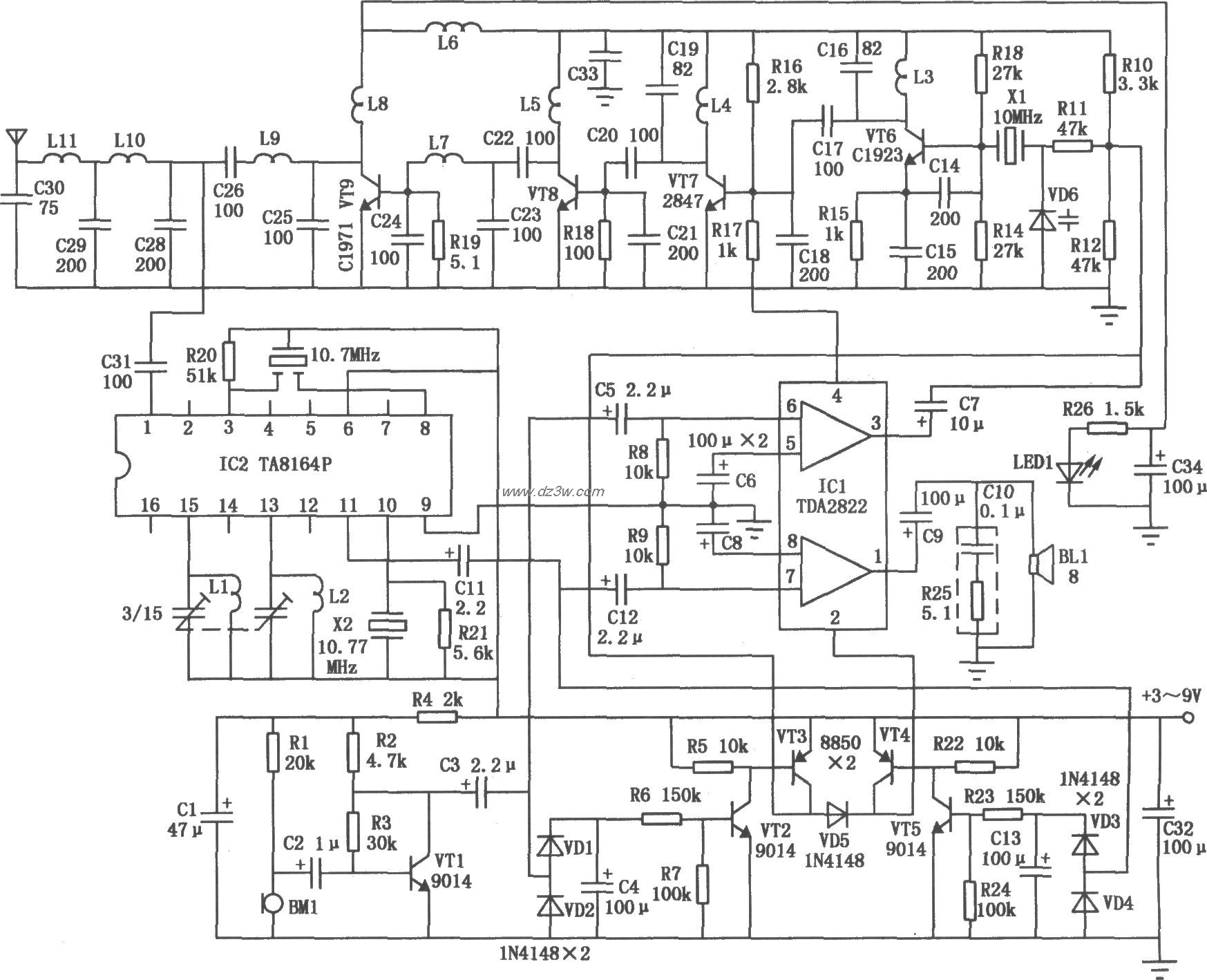 声控双工无线对讲机电路电路图