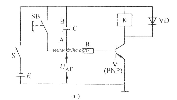 单管延时释放继电器电路电路图