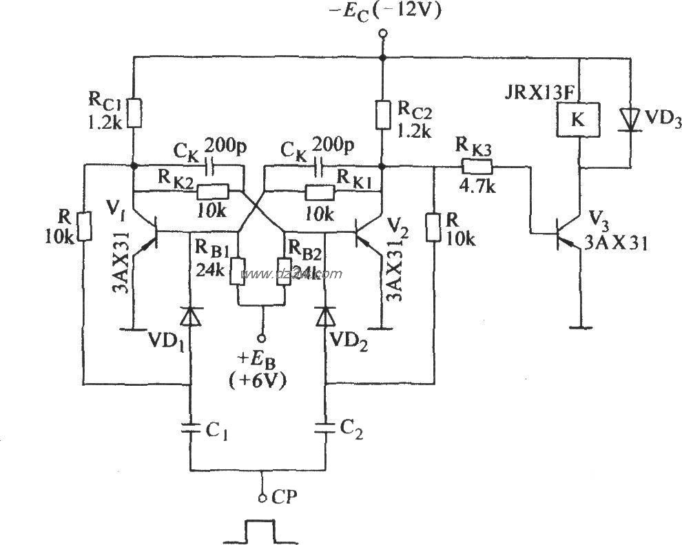 带继电器的双稳态电路电路图