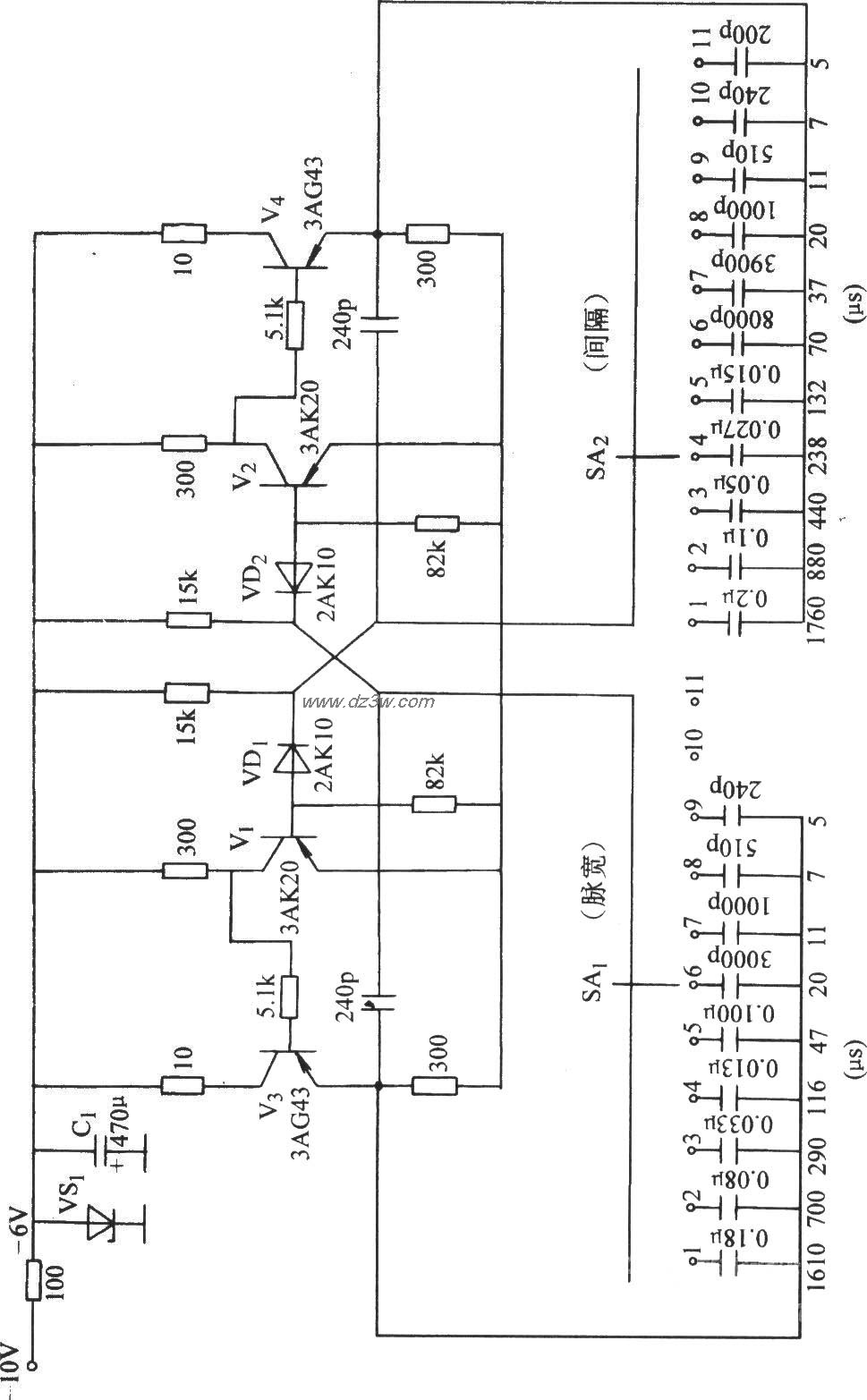 脉冲宽度分档调节的无稳电路图