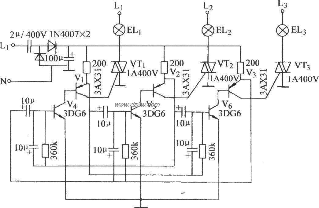 三管无稳态触发双向晶闸电路图