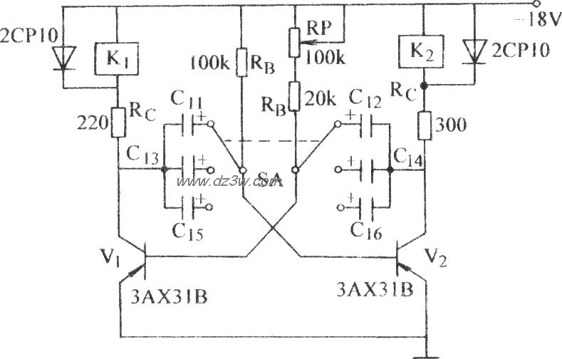 直接带动继电器的无稳态电路图