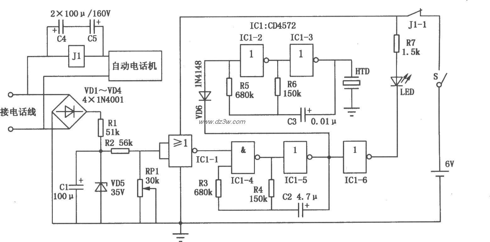 电话线路状态告知器电路电路图