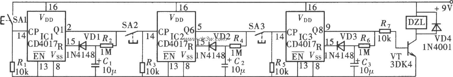 由CD4017组成的时控式密电路图