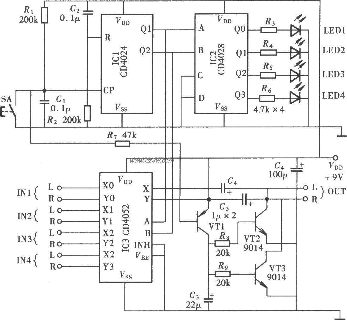 四路声源输人切换电路(C电路图
