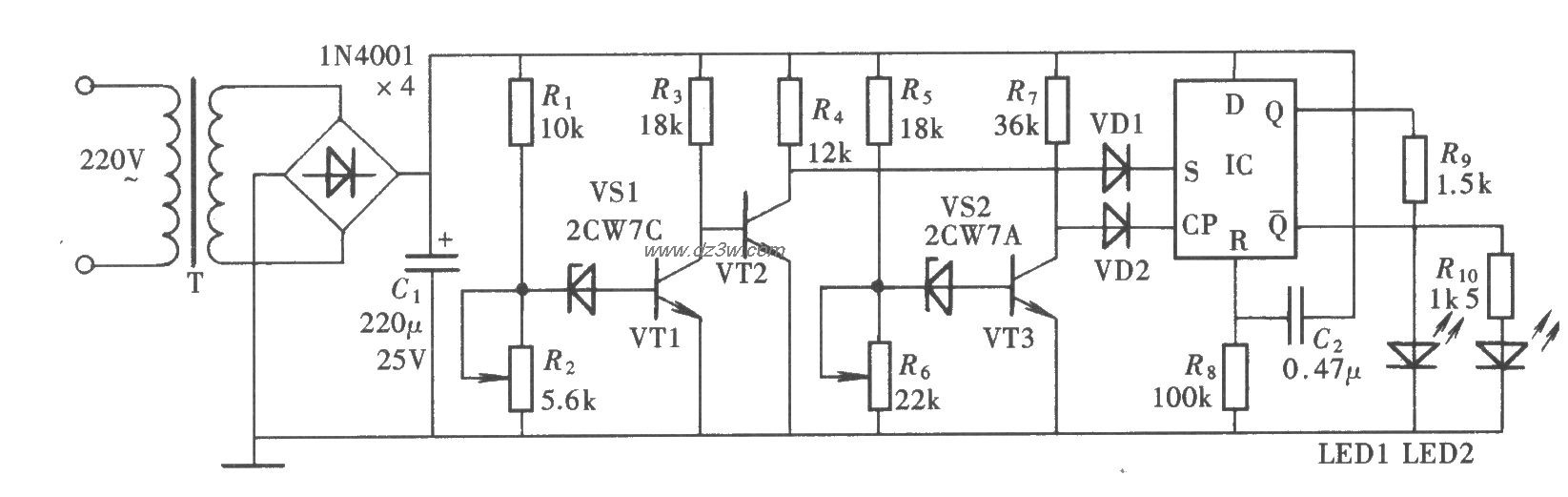 交流电源过、欠电压检测电路图