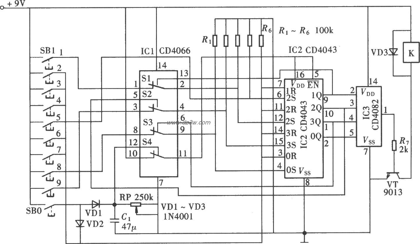 十位按键密码开关(CD406电路图
