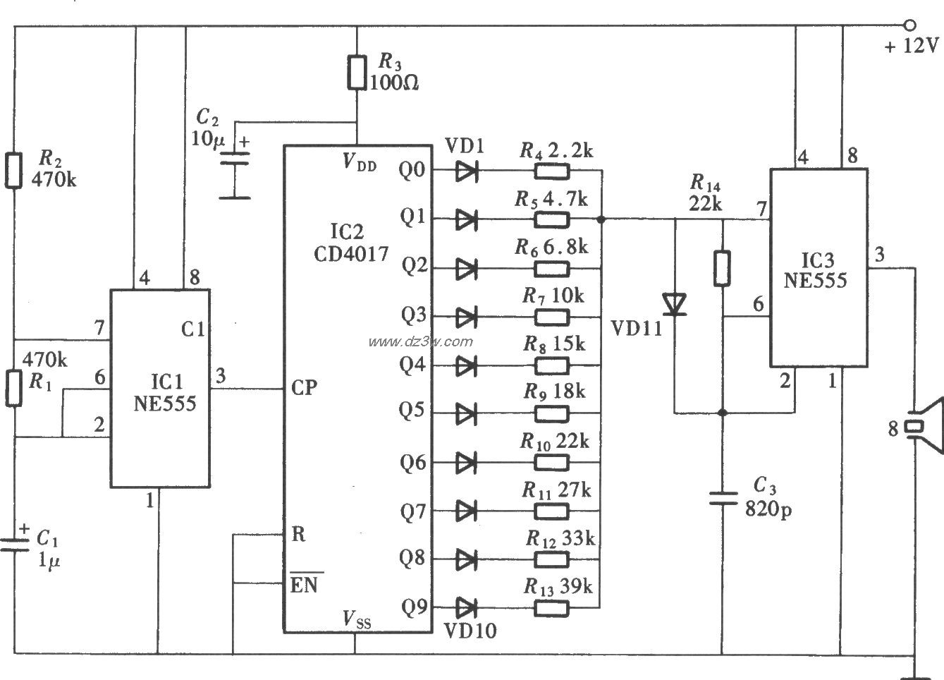 用CD4017组成超声驱虫电电路图