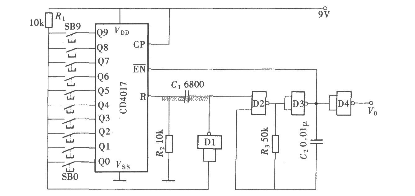 1～9个脉冲选取电路(CD4电路图
