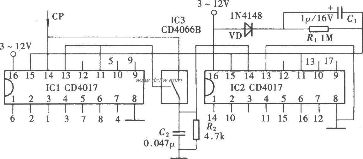 用CD4017组成l～17进制计电路图