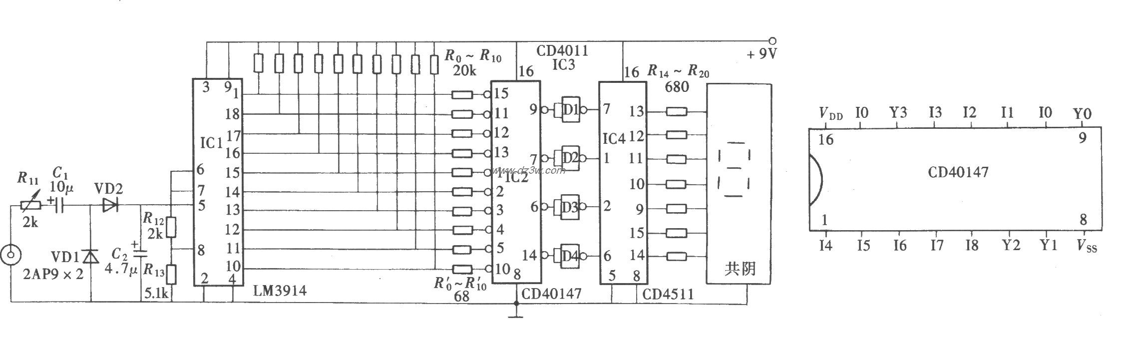 数字式电平显示器(CD401电路图