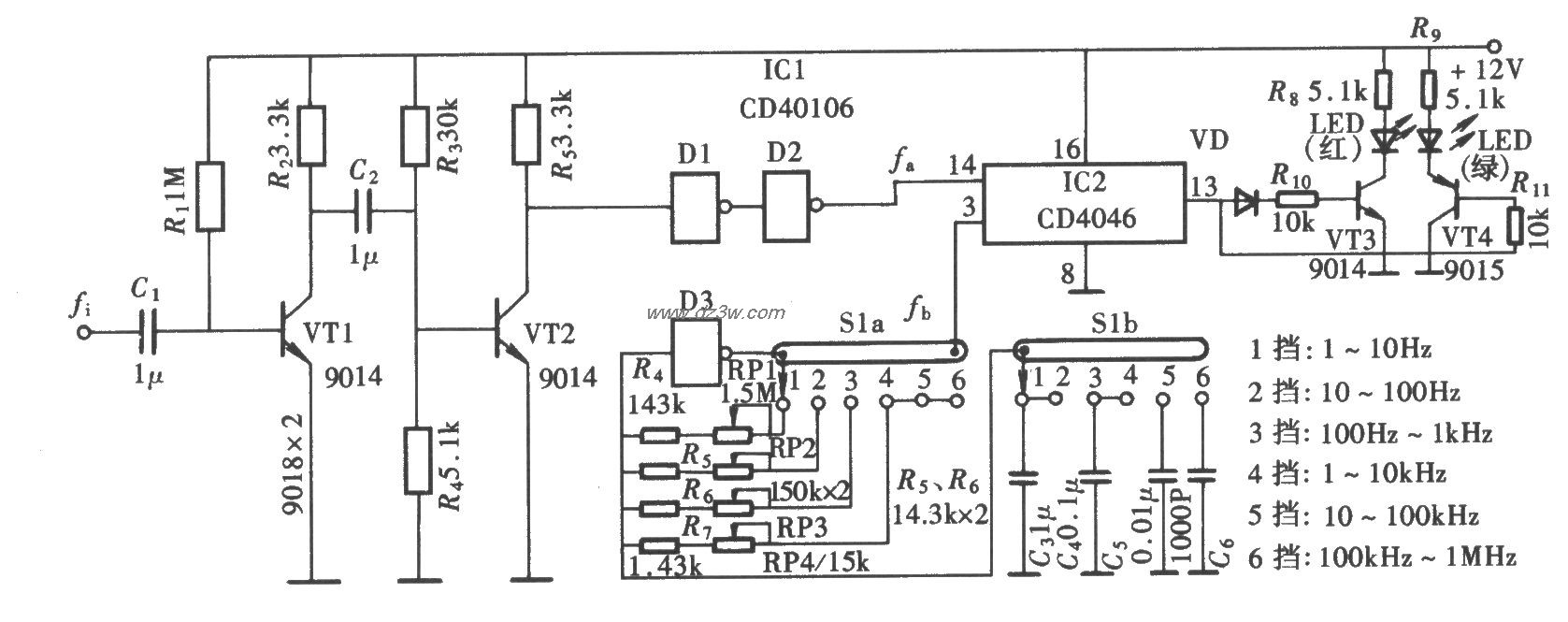 用CD4046组成的频率校准电路图