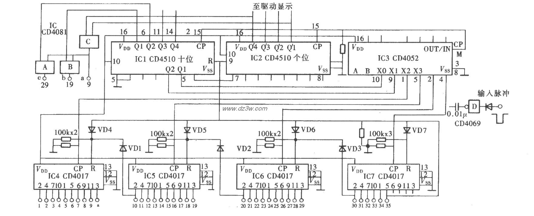 用CD4017组成任意进制计电路图