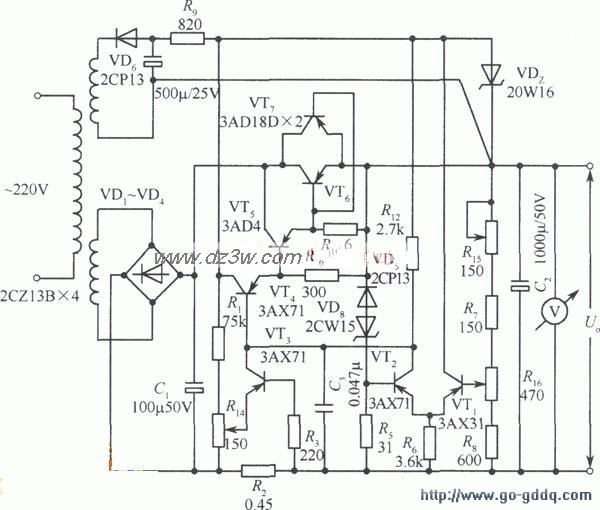 限流保护24V稳压电源电路电路图